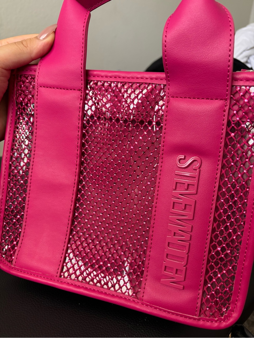 Steve Madden Bright Pink Mesh Tote Bag